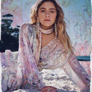 Camilla Mermaid Milla Romantic Sheer Wrap Blouse With Yoke Size XS b229